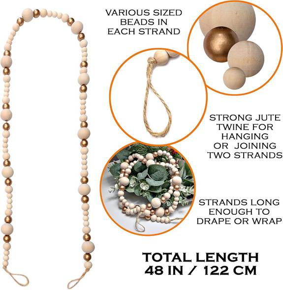 Christmas Tree Wood Bead Garland 2pk 48 Inch Each (96 inch Total), Wood Christmas Tree Garland, Wood Garland for Christmas Tree, Christmas Tree Garland Wooden Beads, Wood Bead Christmas Tree Garland