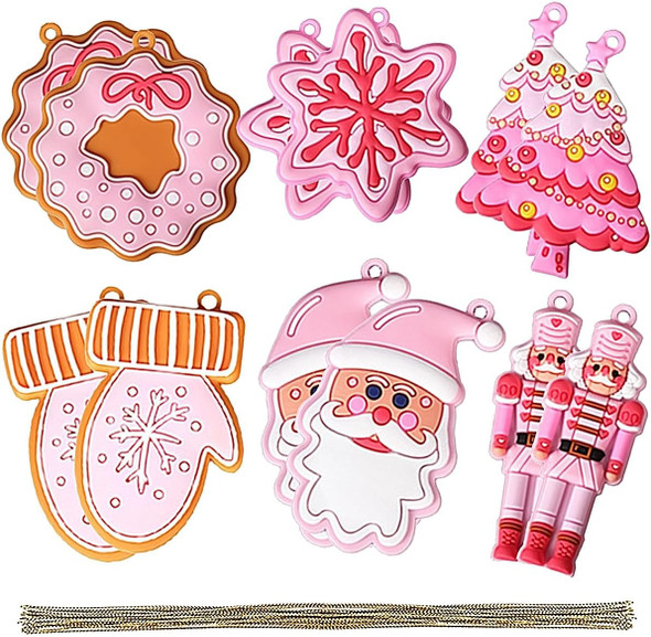 12pcs Christmas Gingerbread Man Ornaments for Christmas Tree Decorations Assorted Plastic Pink Gingerbread Figurines Christmas Holiday Decorations 3 Inch Tall