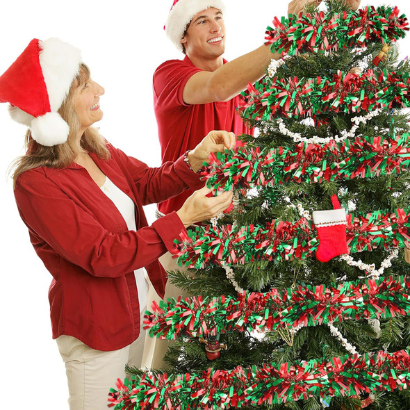 MARFOREVER 3 Pcs Christmas Tinsel Garland Tree Decoration Red Green Metallic Tinsel Twist Garland Hanging Supplies for Christmas Holidays Year Party Indoor Outdoor Home Wall Decor 19.7 Feet