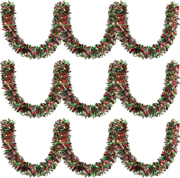 MARFOREVER Kwanzaa Decorations Kwanzaa Garland, Red Green Black Tinsel Twist Garland African Heritage Holiday Hanging Supplies for Artificial Kwanzaa Party Indoor Outdoor Home Decor, 3 Pcs 19.7 Feet