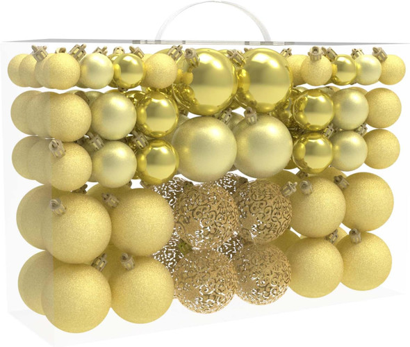 Christmas Ornaments Set, 100ct Gold Christmas Balls Decoration Set, Shatterproof Hanging Plastic Christmas Ball Ornament for Xmas Tree Holiday Decor