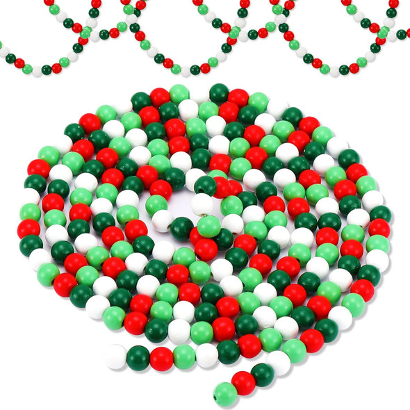 18 Ft Christmas Candy Wood Bead Garland 2 Pcs Bead Garland Retro Rustic Farmhouse Tree Boho Decor Wooden Bead Garland for Christmas Party Fireplace, Window, Wreath, Home, Door (Fresh Colors)
