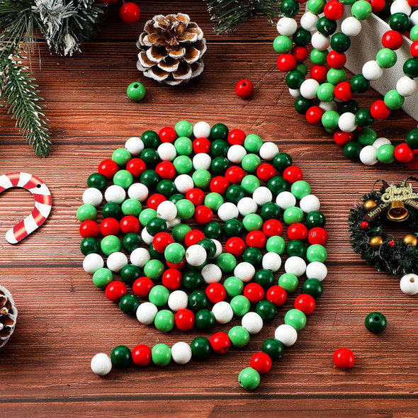 18 Ft Christmas Candy Wood Bead Garland 2 Pcs Bead Garland Retro Rustic Farmhouse Tree Boho Decor Wooden Bead Garland for Christmas Party Fireplace, Window, Wreath, Home, Door (Fresh Colors)