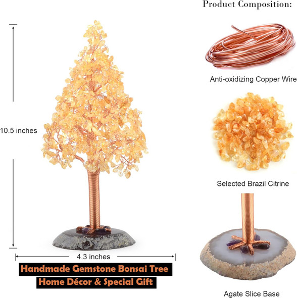 Crystal Christmas Tree of Life,Chakra Tree Natural Citrine Yellow Healing Crystal,Agate Sliece Base,Home Decor Feng Shui Bonsai Money Tree,Positive Energy 10.3 Inches