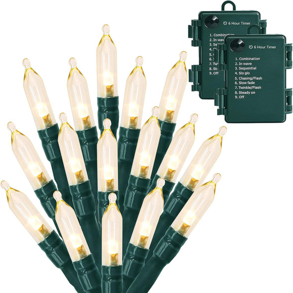 MASHANG Battery Operated Christmas Lights, 2 Pack 50 LED Mini String Lights, Waterproof Xmas Tree Lights with 8 Lighting Modes, Garden Party Wedding Christmas Indoor Outdoor Decor (Warm White