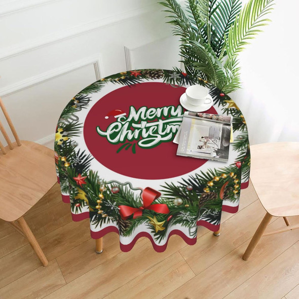 Merry Christmas Round Tablecloths 70 Inch Christmas Garland Tablecloth Winter Xmas Ribbon Tablecloths Polyester Washable Fabric Farmhouse Decorative for Holiday Home Kitchen Dining Party