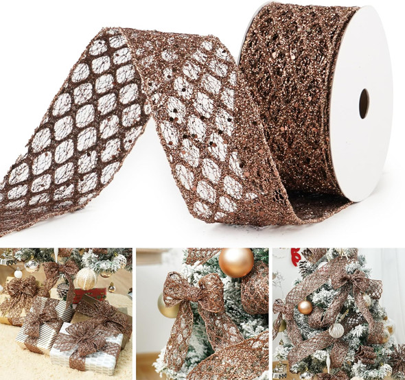 MAYREEL Brown Wired Ribbon 2.5 Inch x 10 Yards Glitter Wired Ribbon Copper Christmas Decorations Copper Wired Ribbon for Thanksgiving Fall Wreath Supply Christmas Tree Ribbon Garland Topper Bow MAYREEL Brown Wired Ribbon 2.5 Inch x 10 Yards Glitter Wired Ribbon Copper Christmas Decorations Copper Wired Ribbon for Thanksgiving Fall Wreath Supply Christmas Tree Ribbon Garland Topper Bow