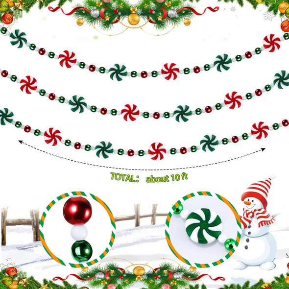 Peppermint Christmas Tree Bead Garlands, Peppermint Hanging Christmas Tree Garland Pearl Xmas Tree Bead for Christmas Tree Fireplace Wreath Ornaments Christmas Party Decorations (10 Feet)