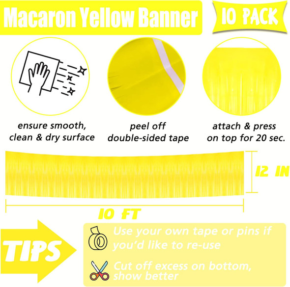 10 Pack 10 Feet Foil Fringe Garland Metallic Tinsel Banner Wall Hanging Curtain Streamers Backdrop for Parade Floats Bachelorette Wedding Birthday Party Thanksgiving Christmas Decorations(Yellow)