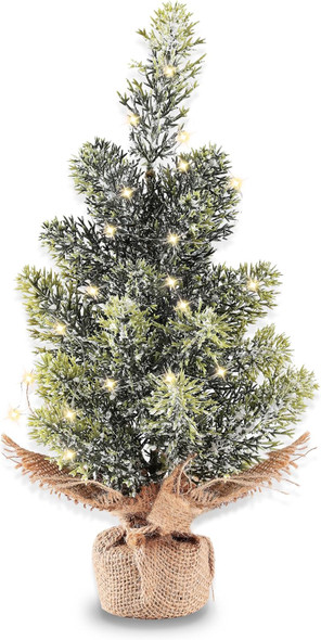 Home Decoration Artificial Christmas Trees with LED Lights, Table Decor Centerpiece 16inch Tree (Glitter Powder)