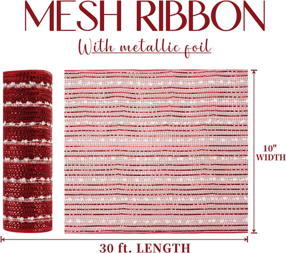MEEDEE Snow Deco Mesh Ribbon Red Mesh Ribbon Red Deco Mesh 10 Inch Red Metallic Mesh with White Snow Balls for Wreaths Garland Decorating (30 Feet) MEEDEE Snow Deco Mesh Ribbon Red Mesh Ribbon Red Deco Mesh 10 Inch Red Metallic Mesh with White Snow Balls for Wreaths Garland Decorating (30 Feet)