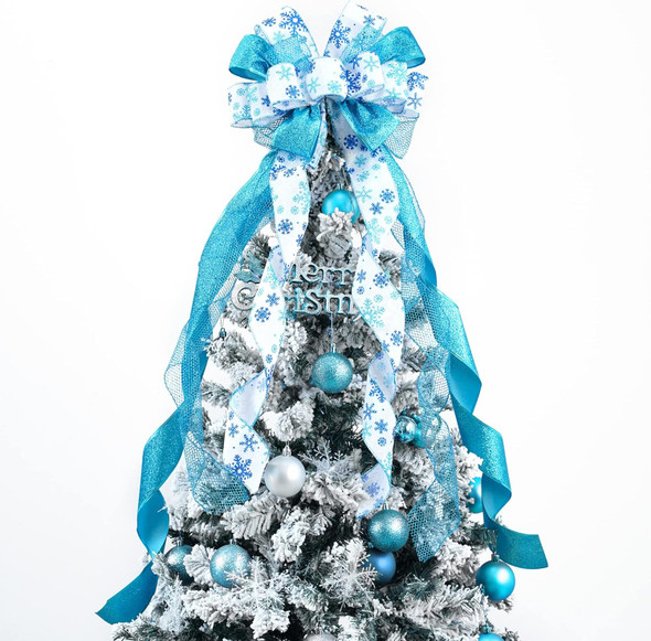 MEEDEE Blue Christmas Tree Topper 12" Wide Glitter Christmas Bows Snowflake Ribbon Bow Blue Tree Topper Blue Bows for Christmas Tree Decorations (1 Pack) MEEDEE Blue Christmas Tree Topper 12" Wide Glitter Christmas Bows Snowflake Ribbon Bow Blue Tree Topper Blue Bows for Christmas Tree Decorations (1 Pack)