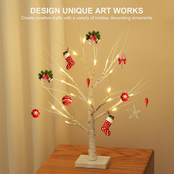 MEETYAMOR 2 Pack 24” 2FT Lighted Birch Tree with 18LT Warm White LEDs, Christmas Decorations Indoor Battery Powered Timer, Money Tree for Winter Party Wedding Table Mantel Home Easter Decor