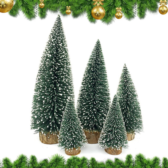 Mini Christmas Tree Small Christmas Tree Desktop Miniature Pine Tree Sisal Bottle Brush Trees with Wooden Base for Christmas Decor Christmas Party Home Table Craft Decorations