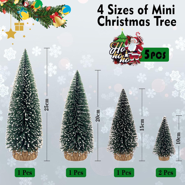 Mini Christmas Tree Small Christmas Tree Desktop Miniature Pine Tree Sisal Bottle Brush Trees with Wooden Base for Christmas Decor Christmas Party Home Table Craft Decorations