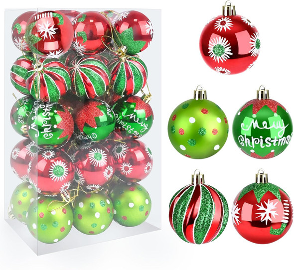 Christmas Ornaments Balls - 30 Pcs 2.4 Inch Shatterproof Plastic Christmas Balls Sets, Red & Green Small Christmas Tree Balls Hanging Ornaments for Holiday Wreath Party Christmas Tree Decor (A) Christmas Ornaments Balls - 30 Pcs 2.4 Inch Shatterproof Plastic Christmas Balls Sets, Red & Green Small Christmas Tree Balls Hanging Ornaments for Holiday Wreath Party Christmas Tree Decor (A)