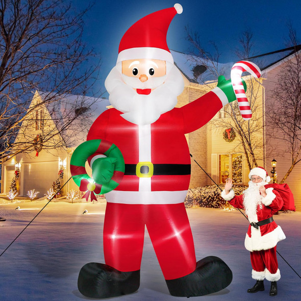 12FT Christmas Inflatables, Giant Inflatable Santa Claus Holding Candy Cane, LED Lighted Blow Up Christmas Santa Claus, Inflatable Santa Claus Outdoor Decorations for Party Holiday Lawn Yard 12FT Christmas Inflatables, Giant Inflatable Santa Claus Holding Candy Cane, LED Lighted Blow Up Christmas Santa Claus, Inflatable Santa Claus Outdoor Decorations for Party Holiday Lawn Yard