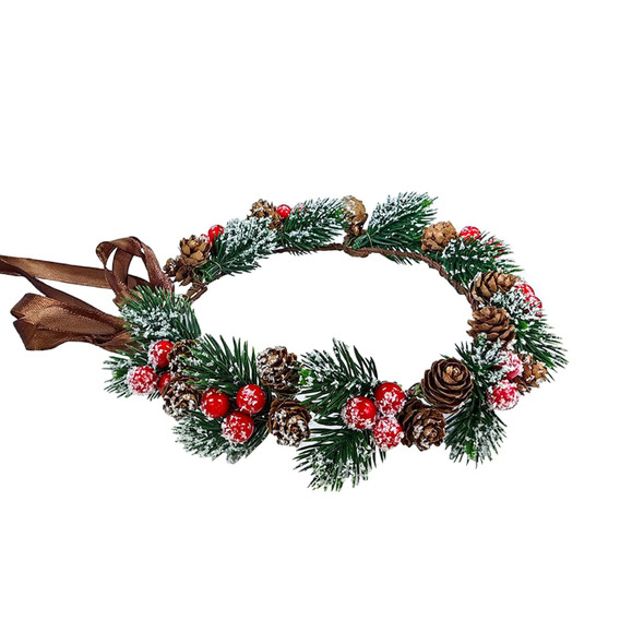 MEMOVAN Floral Headpiece Hairband - Christmas Red Berry Stems Spray with Pine Cone Holly Stem - Wreath Headband for Women Girl - Holiday Decoration
