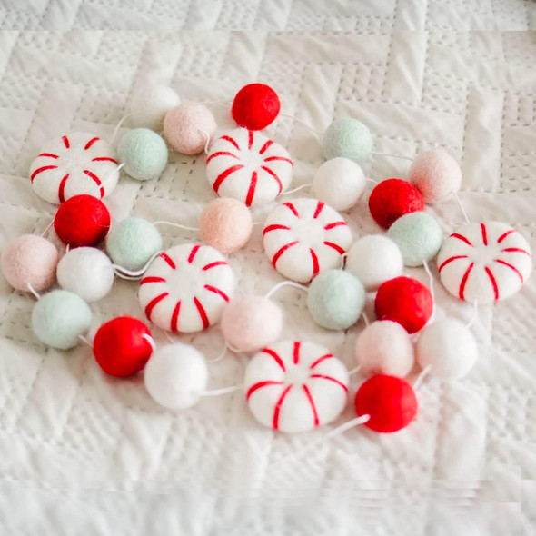 Christmas Garland Felt, Christmas Decor, Peppermint Decor, Peppermint Garland, Winter Decor, Candy Garland, Felt Balls for Christmas Tree, Mantel, Kids Bedroom, Living Room, Nursery