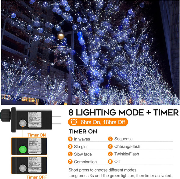 66FT 200 LED Christmas Lights with Timer, Twinkle Fairy Lights String with 8 Flashing Modes String Lights for Indoor Bedroom Outdoor Christmas Trees Garland Wreath Holiday Decorations, Cool White