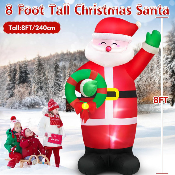MICOCAH 8 FT Huge Christmas Inflatables Santa Claus Holding Garland Outdoor Decorations, Build in LEDs & Tethers Stakes Giant Inflatable Santa Blow Up Yard Decor for Holiday Xmas Indoor Patio Lawn