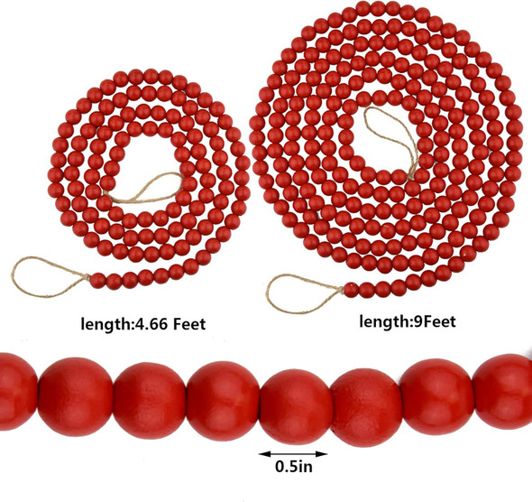 2pcs Wooden Beaded Garlands Christmas Red Bead Garlands Wood Christmas Tree Decorations Garlands Decorative Fireplace Wall Hanging Christmas Wood Beads Garlands for Christmas Party Home Decor (Red)
