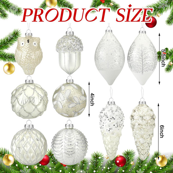 Mifoci 12 Pcs 4-6 Inch Mercury Glass Christmas Ornaments Silver and White Hanging Christmas Balls Finials Assorted Mercury Glass Ornaments for Christmas Tree Vintage Holiday Decoration