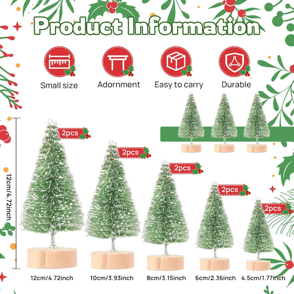 30 PCS Mini Sisal Frosted Christmas Trees, 5 Size Artificial Christmas Trees Bottle Brush Christmas Tree with Wooden Base for Tabletop Christmas Party Home Interior Decor (Green)