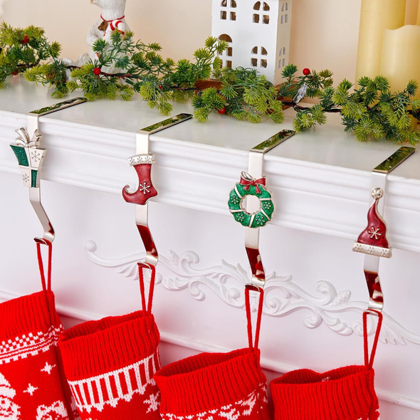 Christmas Stocking Holders for Mantles Set of 4, Colorful Stocking Hangers for Fireplaces, 4 Pack Non-Slip Stocking Hooks for Mantle, Stocking, Wreath, Hat, Hook for Christmas Party Decorations Christmas Stocking Holders for Mantles Set of 4, Colorful Stocking Hangers for Fireplaces, 4 Pack Non-Slip Stocking Hooks for Mantle, Stocking, Wreath, Hat, Hook for Christmas Party Decorations