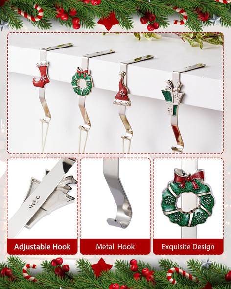 Christmas Stocking Holders for Mantles Set of 4, Colorful Stocking Hangers for Fireplaces, 4 Pack Non-Slip Stocking Hooks for Mantle, Stocking, Wreath, Hat, Hook for Christmas Party Decorations Christmas Stocking Holders for Mantles Set of 4, Colorful Stocking Hangers for Fireplaces, 4 Pack Non-Slip Stocking Hooks for Mantle, Stocking, Wreath, Hat, Hook for Christmas Party Decorations