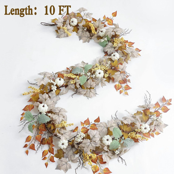 MIZII Fall Decor Artificial Maples Leaf Pumpkin Garland 10FT Autumn Maple Vines Garland Thanksgiving Halloween Harvest Decorations for Home Porch Mantle Fireplace Farmhouse Outdoor Indoor (10FT,Fall)