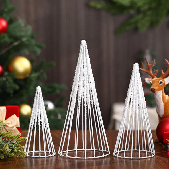 3 Pcs Christmas Cone Trees Metal White Christmas Tree Decorations 6, 8, 10 Inch Snowflake Christmas Tabletop Centerpiece Decoration for Xmas Holiday Desktop Table Party