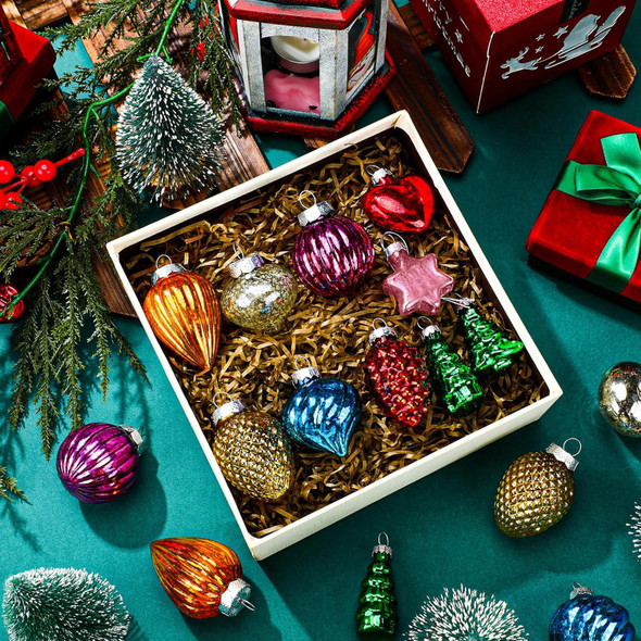 30 Pack Christmas Vintage Retro Glass Ornaments Bulk Antique Mercury Glass Ornaments Hand Blown Glass Ball Ornaments Small Multi Colored Christmas Ornaments Decor for Christmas Tree