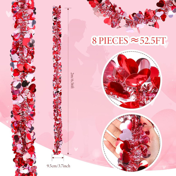 Valentines Shiny Heart Tinsel Garland 6.56 Feet Each Metallic Tinsel Twist Garland for Christmas Tree Ornaments Wreath Wedding Party Hanging Decoration(Rosy, Red, White,8 Pieces) Valentines Shiny Heart Tinsel Garland 6.56 Feet Each Metallic Tinsel Twist Garland for Christmas Tree Ornaments Wreath Wedding Party Hanging Decoration(Rosy, Red, White,8 Pieces)