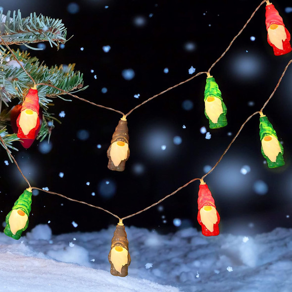 Christmas String Lights Gnome LED String Lights 5.9 Feet 10 Winter Garland Lights String Red Green White Lights String for Christmas Tree Supply Indoor Outdoor Garland(Charming Style)