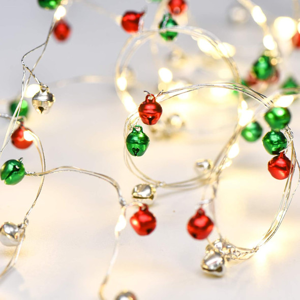 Mudder Christmas Fairy Light Snow Globe Christmas Lights 20 Ft 60 LED String Light Battery Operated Decoration Lights for Christmas Party Bedroom Indoor Outdoor Decoration Red Green Warm