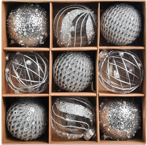 3.15 Inch Christmas Ball Ornaments for Tree - Glitter Shatterproof Christmas Balls Set, 9 Pcs Plastic Pearl Hanging Decoration Balls for Xmas Holiday Wedding Party (3.15" Silver) 3.15 Inch Christmas Ball Ornaments for Tree - Glitter Shatterproof Christmas Balls Set, 9 Pcs Plastic Pearl Hanging Decoration Balls for Xmas Holiday Wedding Party (3.15" Silver)