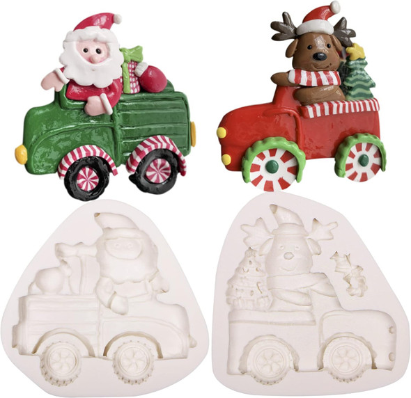Christmas Clay Mold, Santa Claus Reindeer Pickup Christmas Tree Resin Decoration Mold, Xmas Holiday Party Chocolate Cake Decoration Cake Toppers Clay Candy