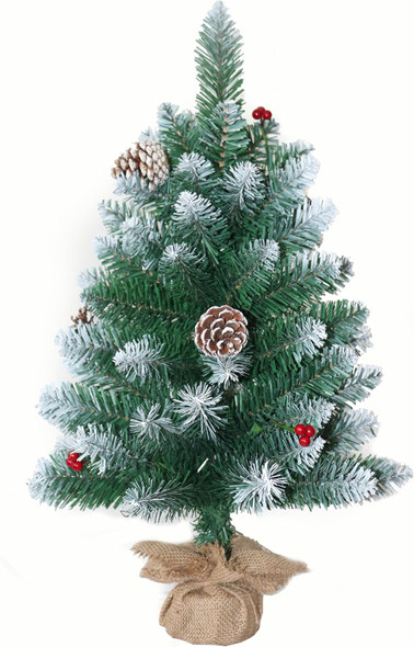 MYCIMER No Install Mini Christmas Tree with Unlit Flocked Decor, 24-Inch DIY Tabletop Mini Christmas Tree
