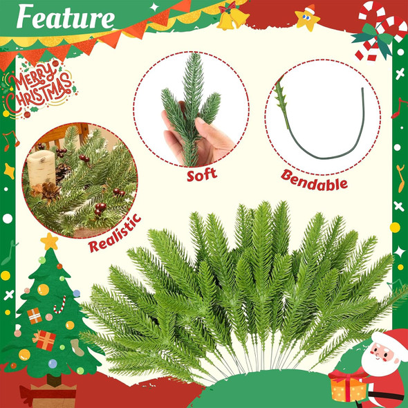 Artificial Pine Stems 100 PCS, Faux Greenery Pine Branches Pine Leaves for DIY Christmas Garland Wreath Christmas Tree and Christmas Home Decor