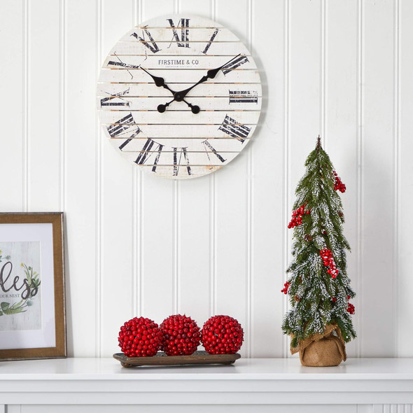 Nearly Natural 24in. Flocked Christmas Artificial Tree with Berries and Pine Cones