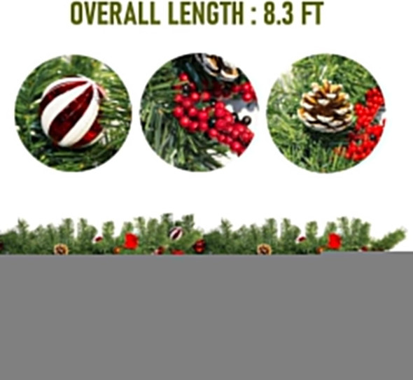 Nerosun 9FT Christmas Garland with 50LED Lights, 2 Pack Battery Operated Prelit Garland Christmas Decorations Timer 8 Mode, Artificial Outdoor Christmas Garland Greenery Pinecone for Indoor Decor