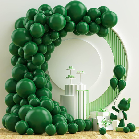 NISOCY Dark Green Latex Balloon Arch Kit, 102PCS 18In 12In 10In 5In Arch Garland for Festival Picnic Anniversary Birthday Green Theme Summer Jungle Forest Party Christmas Decoration with 33FT Ribbon