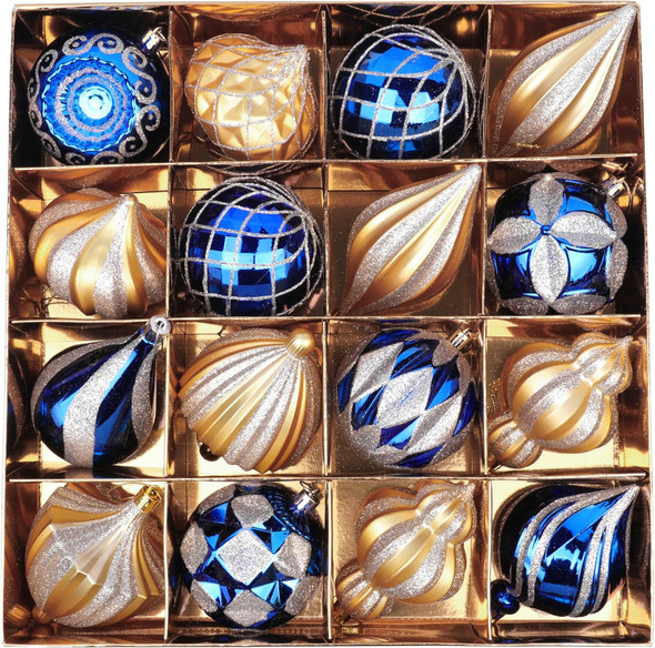 3.14"/80mm Navy Blue and Gold Christmas Ornaments Set, Luxury Christmas Decorations, Shatterproof Christmas Ball Ornament, Christmas Tree Ornaments, Hanging Christmas Ornaments for Tree Decor, 16ct 3.14"/80mm Navy Blue and Gold Christmas Ornaments Set, Luxury Christmas Decorations, Shatterproof Christmas Ball Ornament, Christmas Tree Ornaments, Hanging Christmas Ornaments for Tree Decor, 16ct