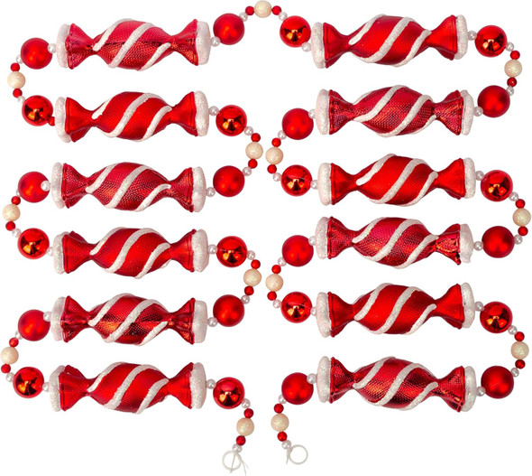 9 Foot Red & White Candy Peppermint Bead Christmas Garland Large Shatterproof Glitter Beaded Christmas Tree Garland for Retro Vintage Candy Trees Garland Christmas Decorations for Indoor Use
