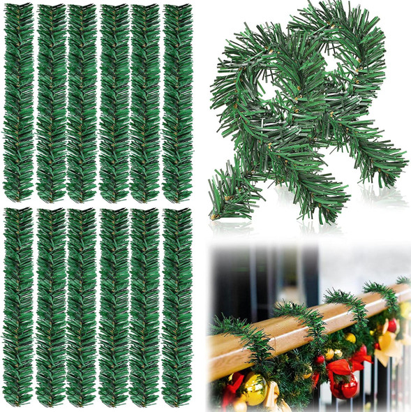 30PCS 14'' Christmas Pine Garland Ties, Xmas Decorative Twist Ties for Garland, Artificial Pine Wire Twist Ties Flexible Wired Garland Ties, Faux Pine Greenery Stems Twist for Stairs Railing Banister
