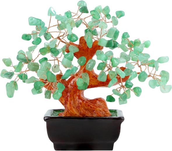 Natural Green Aventurine Money Tree for Office Desk Home Room Decor Positive Meditation Spiritual Energy Crystals Bonsai Trees Feng Shui Wealth and Luck Birthday s for Women
