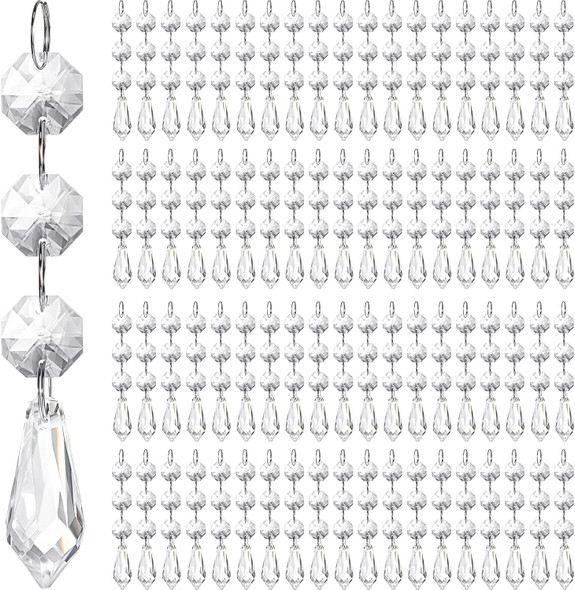 Nuogo 100 Pcs Christmas Hanging Crystals for Centerpieces Hanging Crystal Beads Chandelier Clear Crystal Garland Ornament Pendants Crystal Beads for Christmas Tree Wedding Party Home DIY Decoration