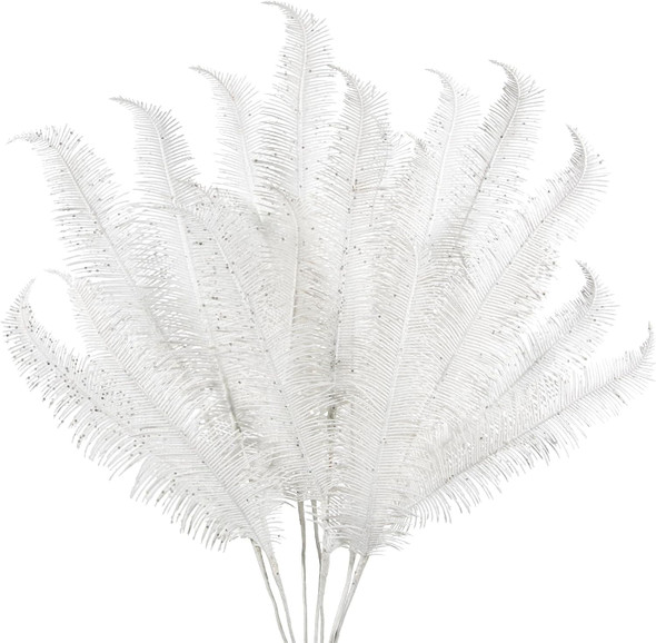 Oairse 8 Pcs Christmas Tree Picks and Sprays White Glitter Christmas Picks 28" Christmas Glitter Feathers Leaves Stems for Christmas Tree Filler Branches Wreaths Centerpieces Holiday Decorations