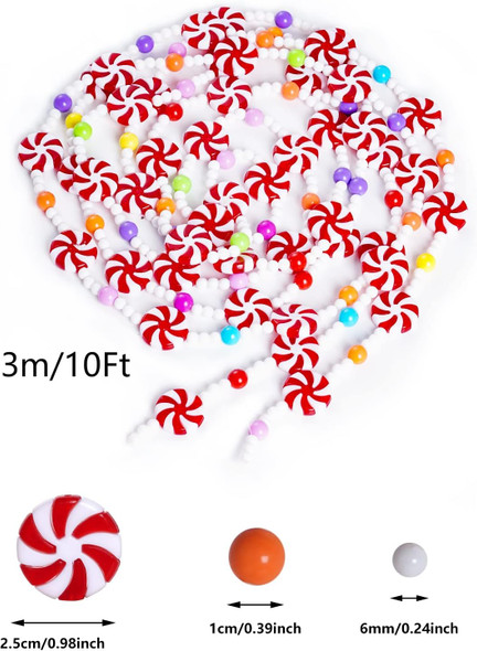 obmwang 10 Feet Christmas Candy Garland Red and White Peppermint Candy Beaded Garland Christmas Tree Candy Garland Hanging Ornaments for Xmas Party Supplies Holiday Favors